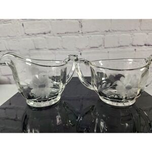 Vintage Heisey Cream Pitcher & Open Sugar Bowl Daisy Design Elegant & Classy